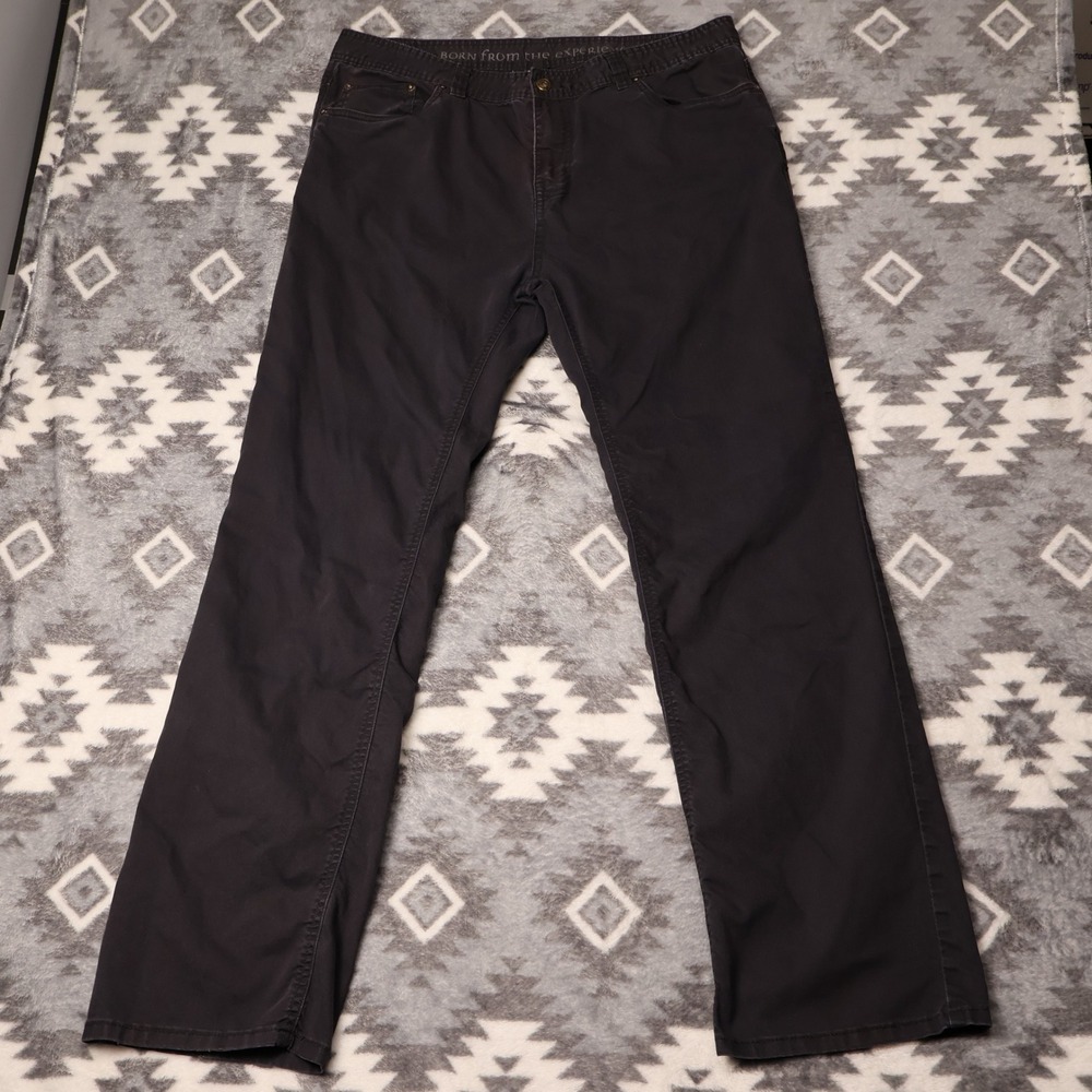 Prana Brion Slim Fit Pants Mens 38x34 Black Organic Cotton Blend Hiking Travel